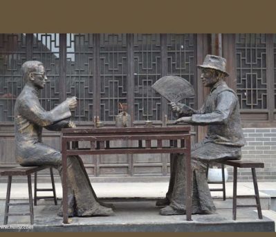 广场铜雕喝茶人物茶雕塑