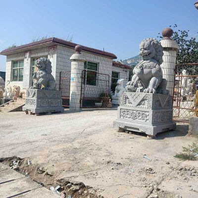 工厂门口大理石石雕一对招财的狮子雕塑