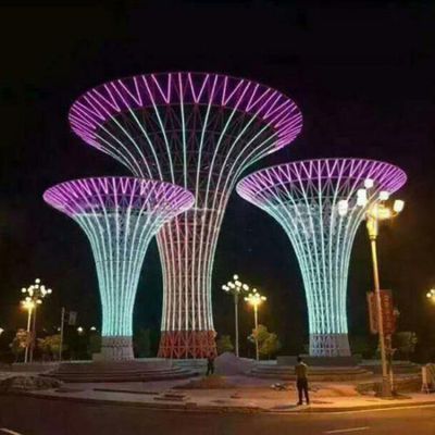 城市广场装饰大型不锈钢抽象灯管亮化树雕塑