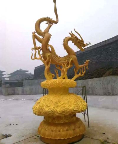 景区庭院纯金铸造神兽飞龙雕塑