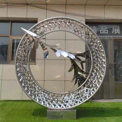 不锈钢几何块面大型创意镂空圆环雕塑