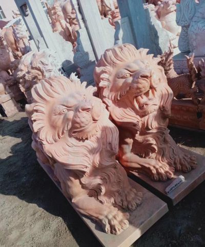 户外园林创意晚霞红狮子雕塑
