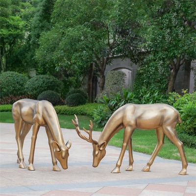 园林别墅玻璃钢仿铜两只梅花鹿雕塑