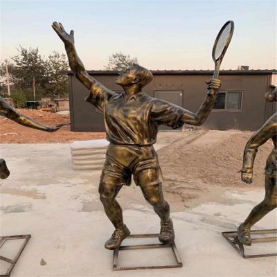 校园广场铜雕打羽毛球的人物雕塑