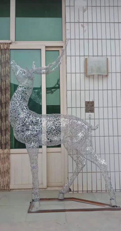 不锈钢镂空创意景观装饰品摆件鹿雕塑
