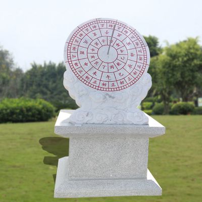 草坪创意汉白玉石雕古代计时器日晷雕塑