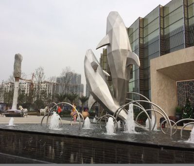 金属海洋动物景观  户外广场不锈钢镜面创意海豚雕塑