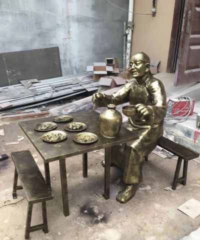 街道创意铜雕吃菜喝酒文化雕塑