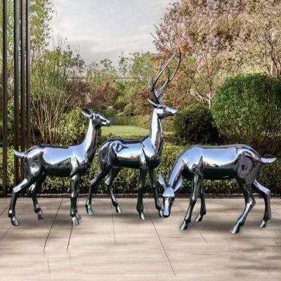 公园景区不锈钢镜面户外酒店创意梅花鹿雕塑