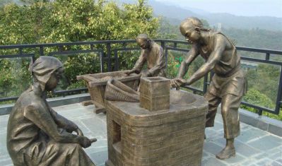 广场铜雕女子烘茶的人物景观茶雕塑