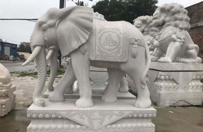 户外景区大型大理石石雕大象雕塑