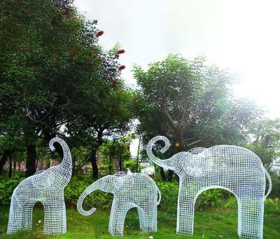 户外草坪不锈钢镂空创意大象雕塑