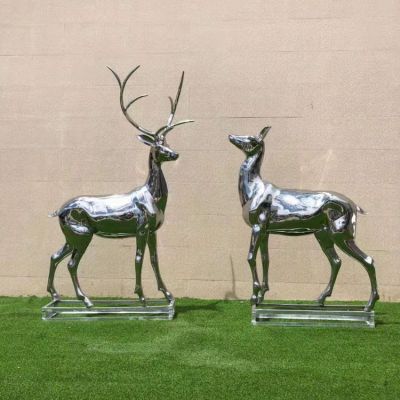 镜面不锈钢抽象动物梅花鹿雕塑