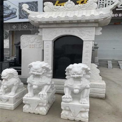 天然石材汉白玉石雕狮子寺院景区大门摆放雕塑