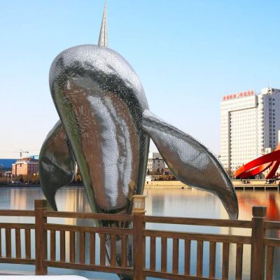 户外公园大型不锈钢抽象鲸鱼雕塑