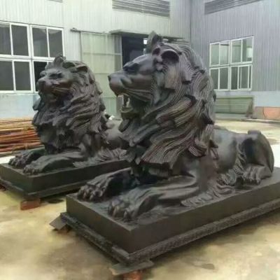 户外园林大型仿真动物不锈钢仿铜狮子雕塑