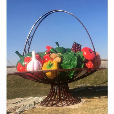 大型 玻璃钢果篮雕塑 仿真水果蔬菜农场基地摆件