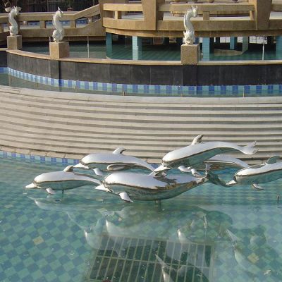 广场海豚戏水雕塑景观小品 不锈钢鱼群雕塑摆件