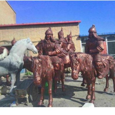 景区广场摆放大型骑士马铜雕塑