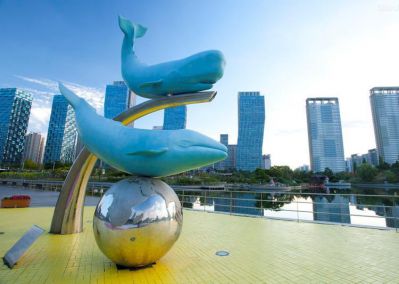 玻璃钢户外园林广场景观鲸鱼雕塑
