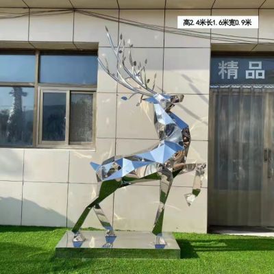 几何不锈钢户外园林抽象动物梅花鹿雕塑