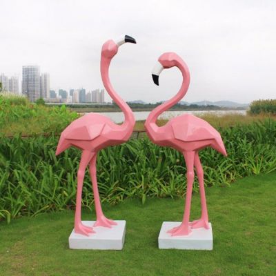 动物园装饰玻璃钢粉色几何火烈鸟雕塑
