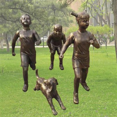 奔跑的儿童人物景观 玻璃钢仿铜