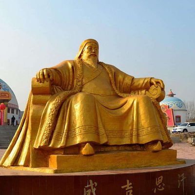 漆金中国古代著名军事家世界名人铜雕成吉思汗雕塑
