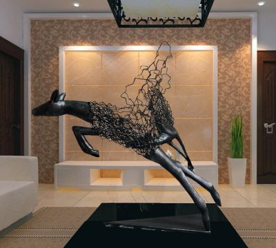 不锈钢创意室内装饰品摆件不锈钢仿铜抽象鹿雕塑
