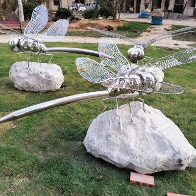 金属不锈钢户外园林景观不锈钢蜻蜓雕塑