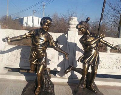 公园铜雕景观编花篮儿童雕塑