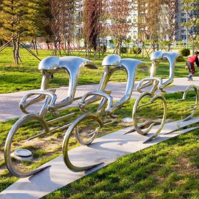 不锈钢抽象骑行人物雕塑，公园园林体育运动主题雕塑
