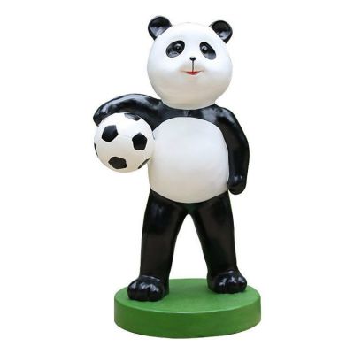 商场室内儿童乐园摆放玻璃钢卡通熊猫足球公仔雕塑