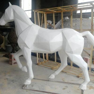 不锈钢几何块面大型动物景观马雕塑