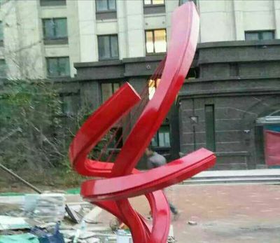 小区城市创意不锈钢红色飘带雕塑