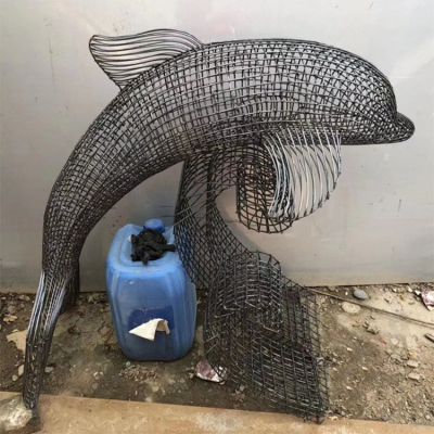 镂空不锈钢海豚雕塑 编织海豚摆件 铁艺雕塑 公园广场景观小品