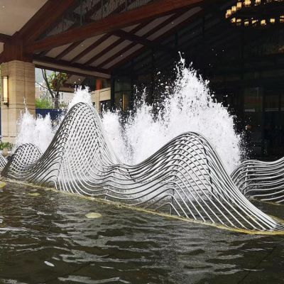 酒店门口水池喷泉摆放不锈钢镂空假山水景雕塑