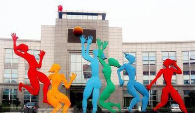 公园彩绘不锈钢打篮球的女孩雕塑