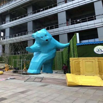 商场大厦户外玻璃钢卡通几何大型熊雕塑