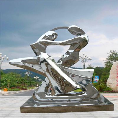 不锈钢户外园林景观广场镜面抽象人物雕塑