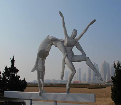 学院公园不锈钢双人体操运动雕塑