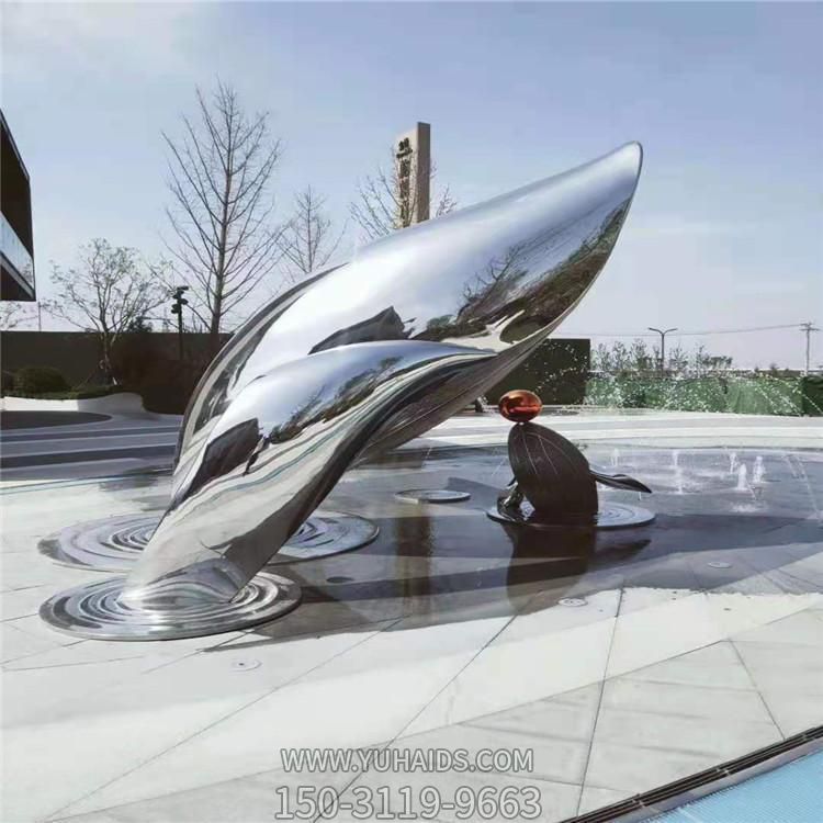 酒店水池喷泉装饰不锈钢镜面鲸鱼雕塑
