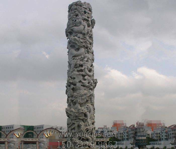 龙柱雕塑-广场景观仿古镂空盘龙柱石雕