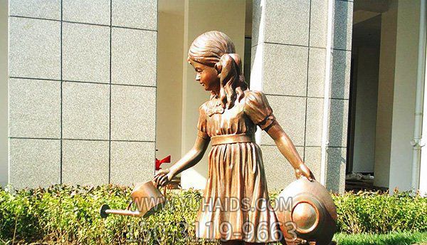 公园浇花小女孩人物铜雕儿童雕塑