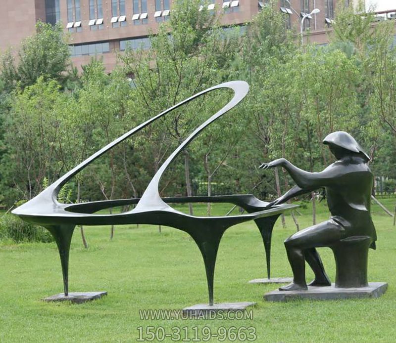 户外草坪不锈钢创意抽象钢琴雕塑