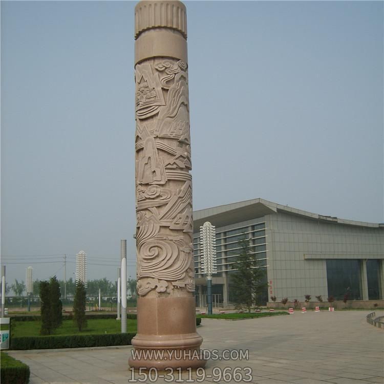 景区广场摆放天然大理石浮雕文化石柱雕塑