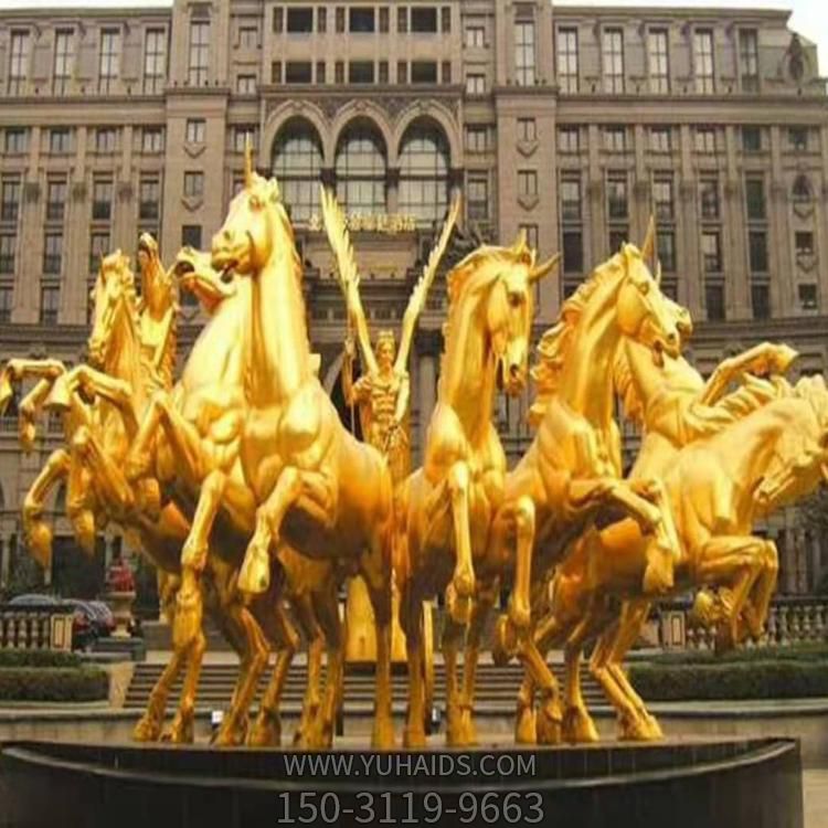 酒店广场金色阿波罗战车景观铜雕塑