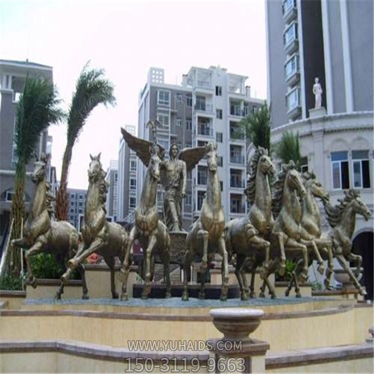 小区喷泉造景玻璃钢欧式马拉车雕塑