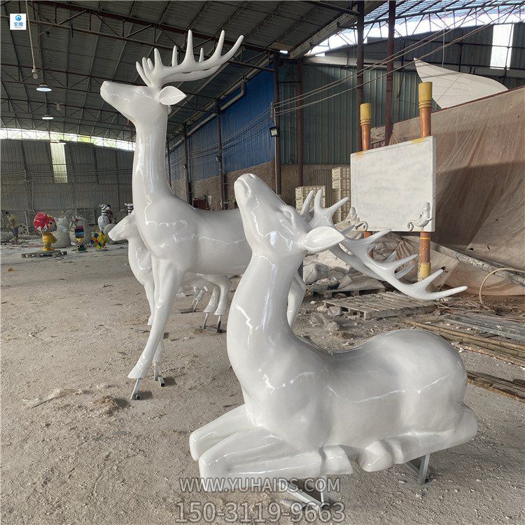 玻璃钢抽象户外园林景观动物梅花鹿雕塑