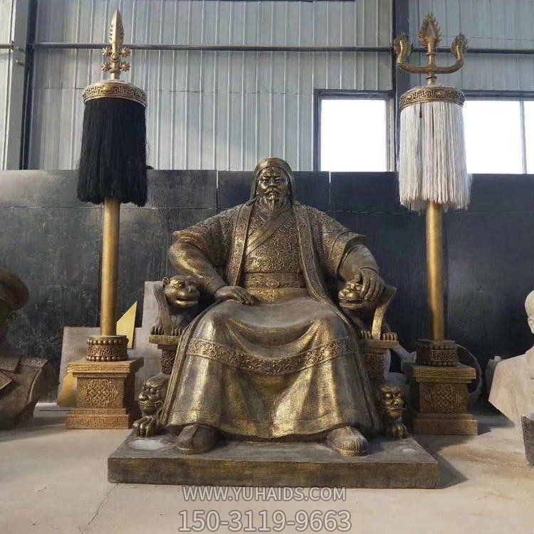 景区广场摆放蒙古大汗将军铸铜雕像模型